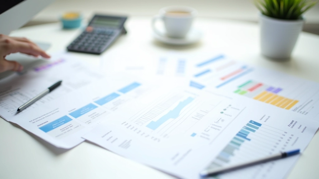 Financial reconciliation workspace with organized spreadsheets, bank statements, and verification checklist on desk