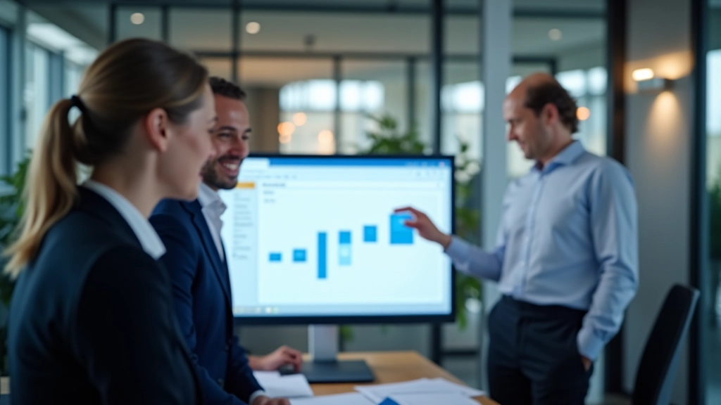 Finance team reviewing expense approval workflow on desktop monitor in collaborative workspace