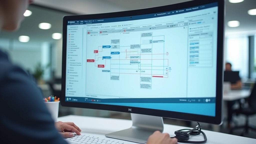 Step-by-step workflow setup displayed on computer screen with numbered process stages
